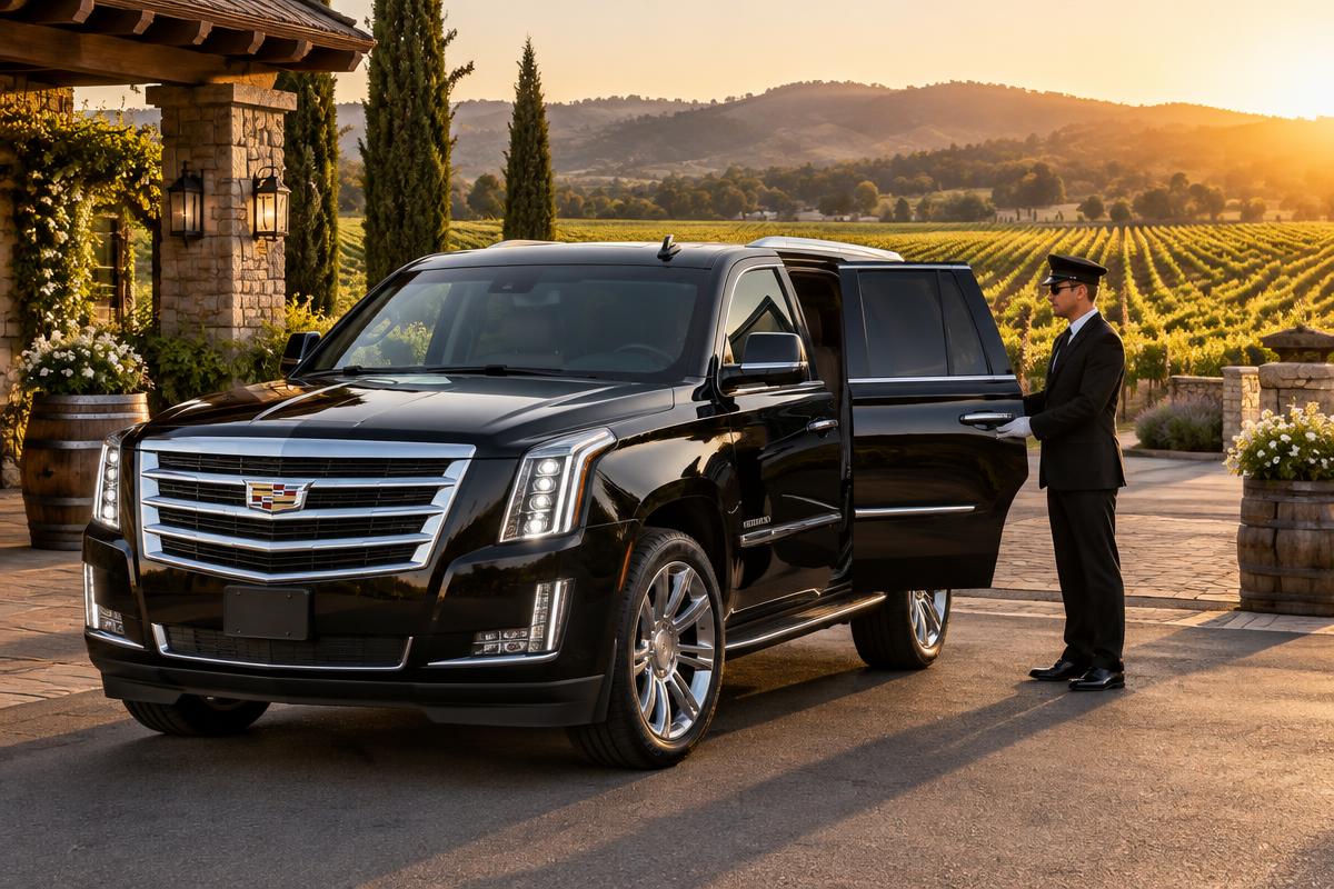 Black Cadillac Escalade for private SFO to Napa limo and airport transfer service